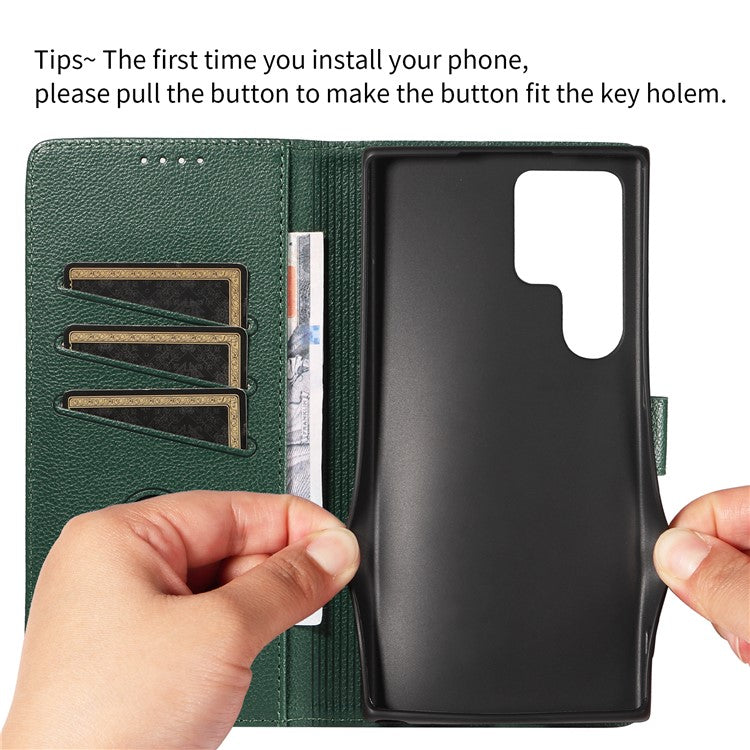 For Samsung Galaxy S23 Ultra Leather Case Litchi Texture RFID Blocking Wallet Stand Phone Cover - Green