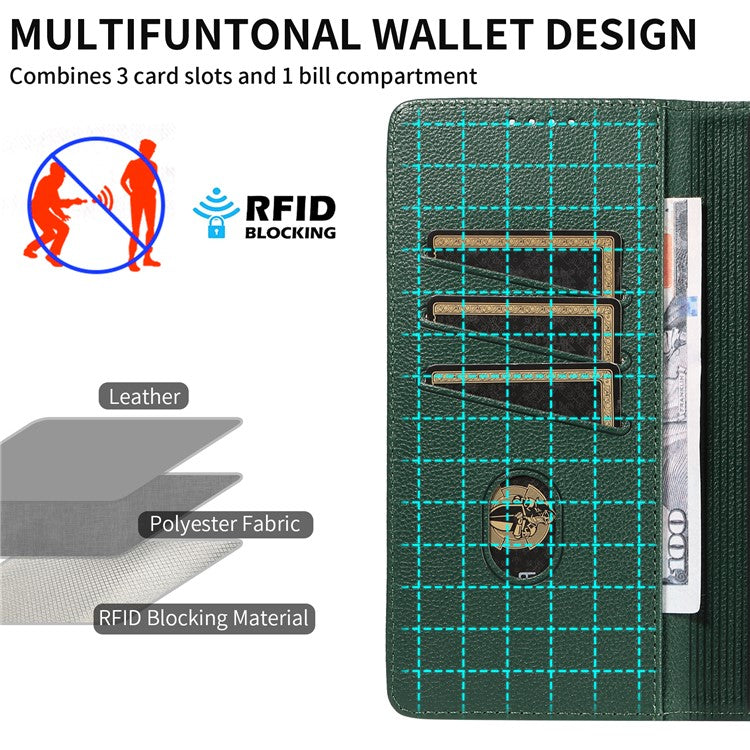 For Samsung Galaxy S23 Ultra Leather Case Litchi Texture RFID Blocking Wallet Stand Phone Cover - Green