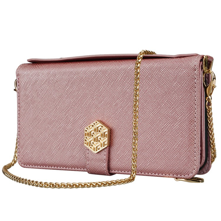 For iPhone 16 Plus Case Cross Texture PU Leather+TPU Wallet Phone Cover with Strap - Rose Gold