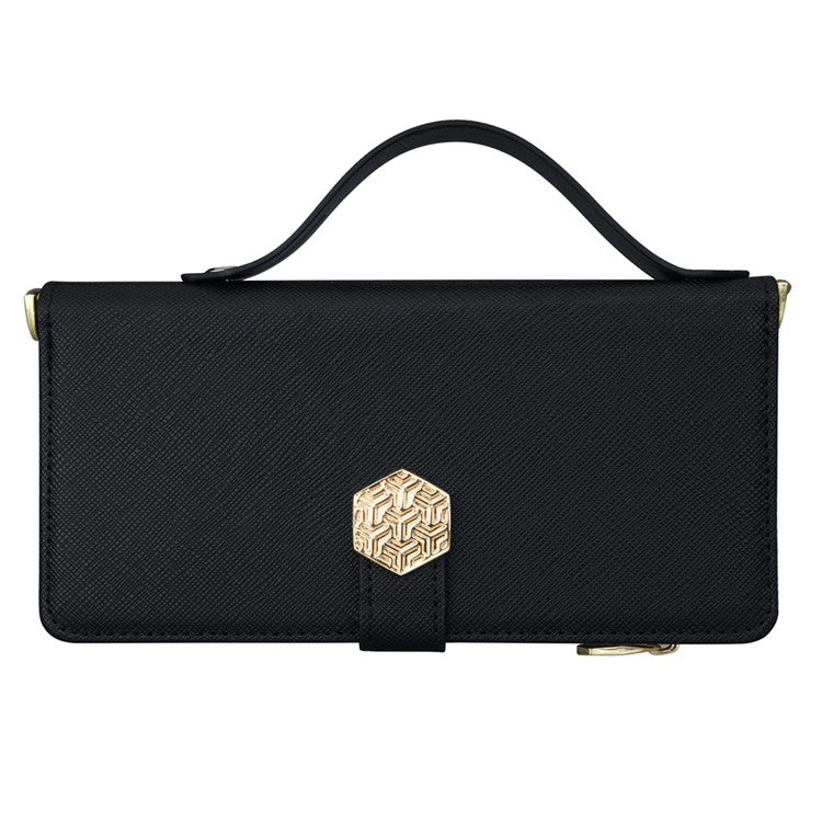 For Google Pixel 9 Pro XL Case Cross Texture PU Leather+TPU Wallet Phone Cover with Strap - Black