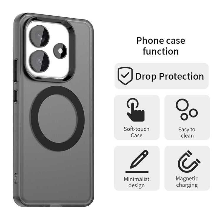 Candy Series For Xiaomi Redmi Note 14 5G Case Compatible with MagSafe PC+TPU+PET Anti-Drop Phone Cover - Black