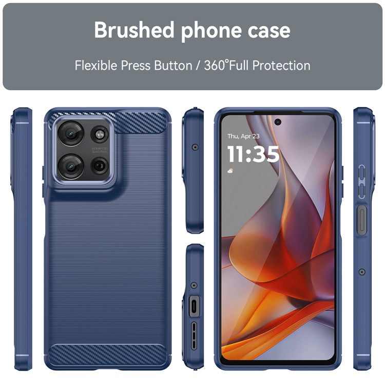 For Motorola Moto G75 5G Case Carbon Fiber Texture TPU Brushed Phone Cover - Blue