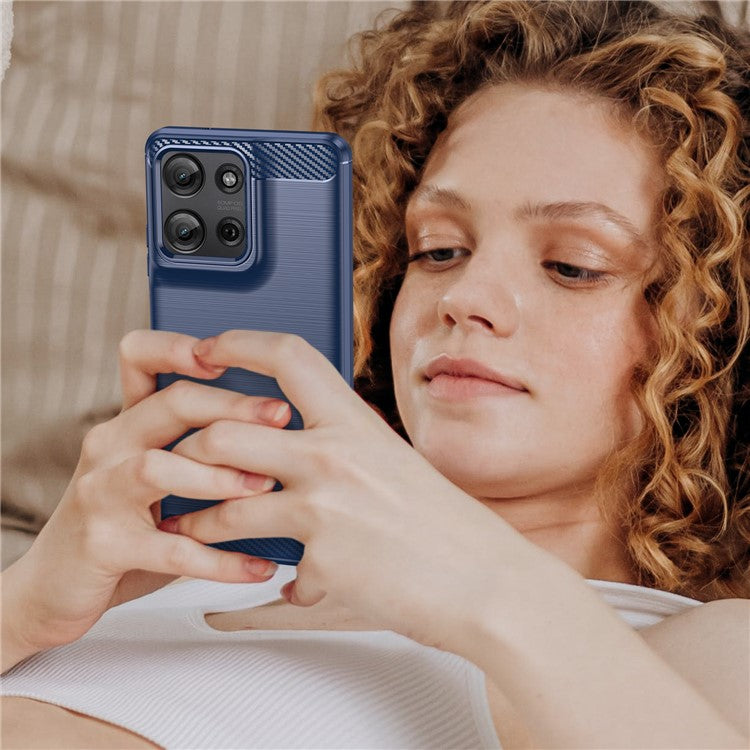 For Motorola Moto G75 5G Case Carbon Fiber Texture TPU Brushed Phone Cover - Blue
