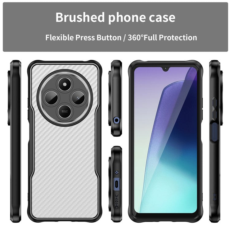 For Xiaomi Poco C75 4G / Redmi 14R 5G / 14C 4G Case Carbon Fiber Scratch-Resistant TPU+PC Phone Cover - Black