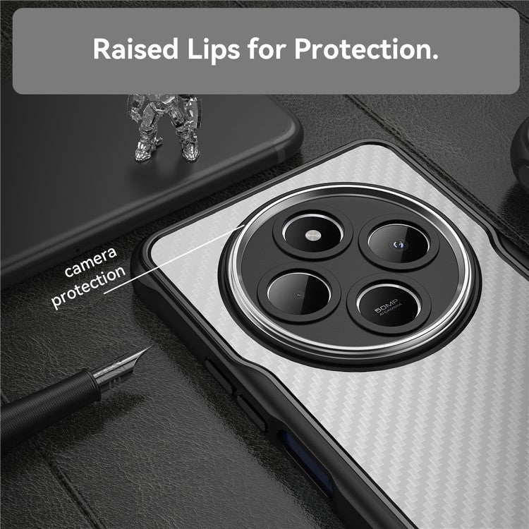 For Xiaomi Poco C75 4G / Redmi 14R 5G / 14C 4G Case Carbon Fiber Scratch-Resistant TPU+PC Phone Cover - Black