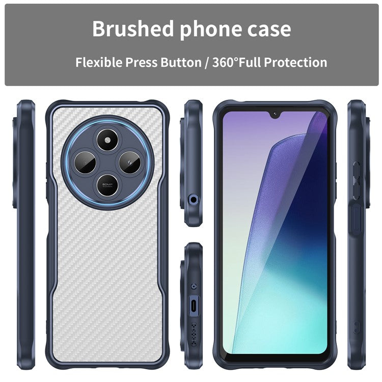 For Xiaomi Poco C75 4G / Redmi 14R 5G / 14C 4G Case Carbon Fiber Scratch-Resistant TPU+PC Phone Cover - Blue