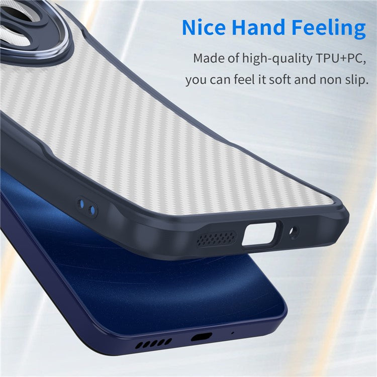 For Xiaomi Poco C75 4G / Redmi 14R 5G / 14C 4G Case Carbon Fiber Scratch-Resistant TPU+PC Phone Cover - Blue