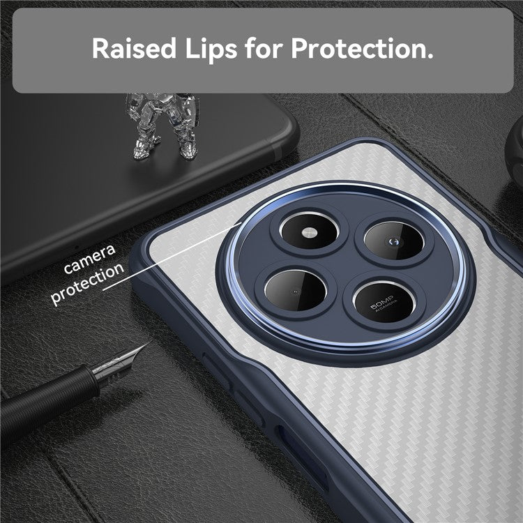For Xiaomi Poco C75 4G / Redmi 14R 5G / 14C 4G Case Carbon Fiber Scratch-Resistant TPU+PC Phone Cover - Blue
