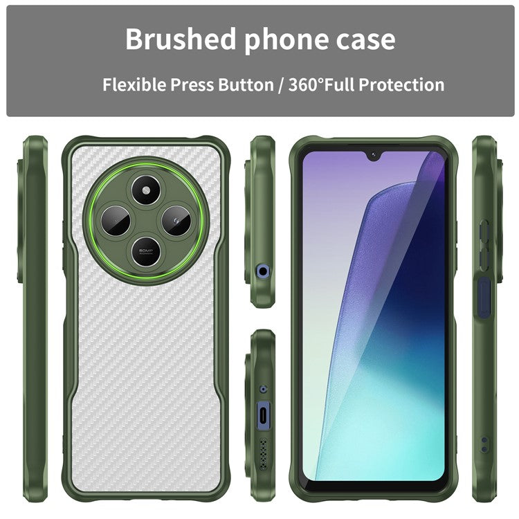 For Xiaomi Poco C75 4G / Redmi 14R 5G / 14C 4G Case Carbon Fiber Scratch-Resistant TPU+PC Phone Cover - Green