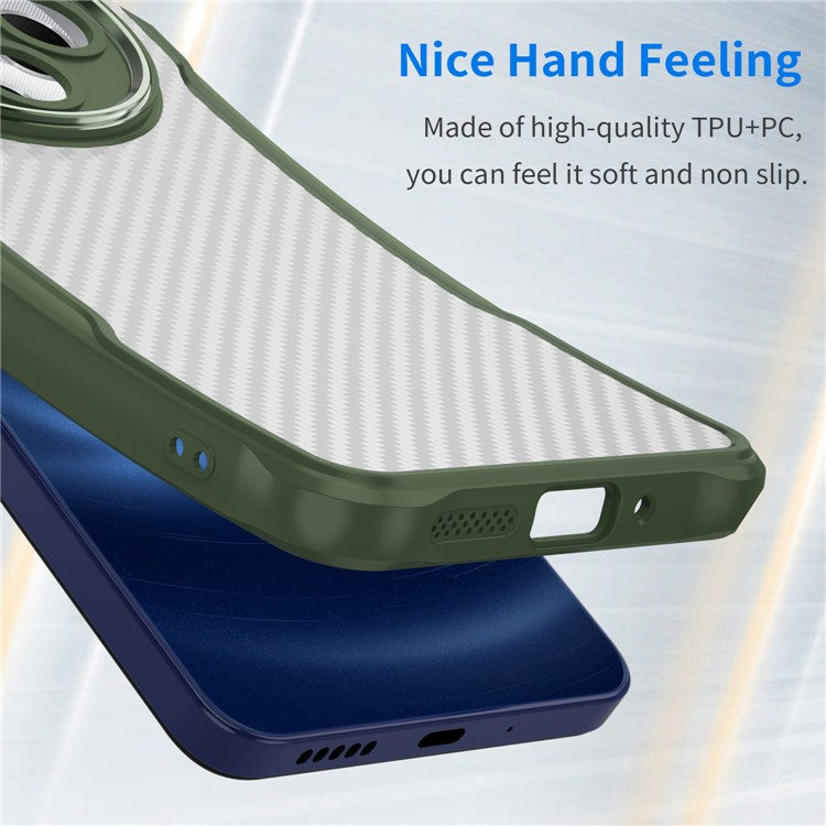 For Xiaomi Poco C75 4G / Redmi 14R 5G / 14C 4G Case Carbon Fiber Scratch-Resistant TPU+PC Phone Cover - Green