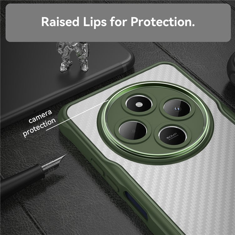 For Xiaomi Poco C75 4G / Redmi 14R 5G / 14C 4G Case Carbon Fiber Scratch-Resistant TPU+PC Phone Cover - Green