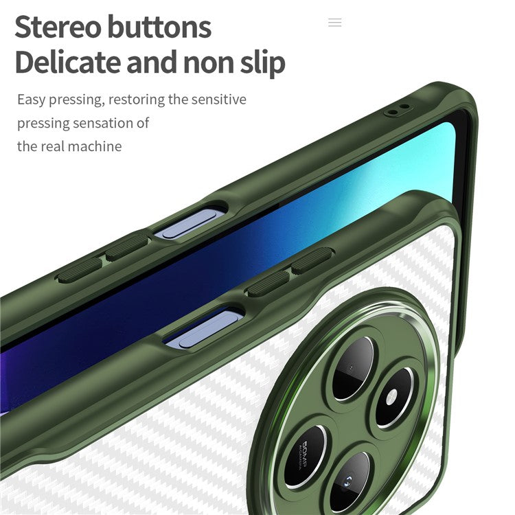 For Xiaomi Poco C75 4G / Redmi 14R 5G / 14C 4G Case Carbon Fiber Scratch-Resistant TPU+PC Phone Cover - Green