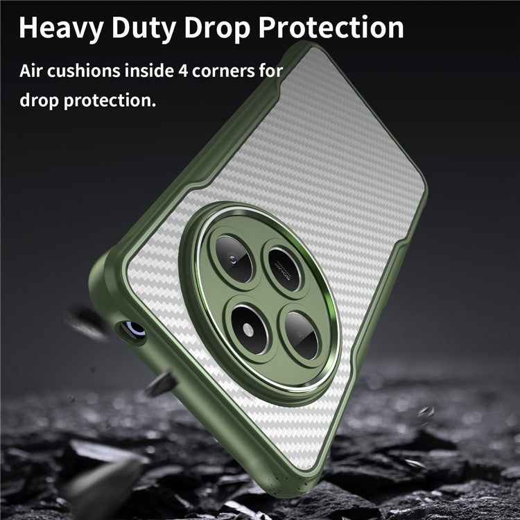 For Xiaomi Poco C75 4G / Redmi 14R 5G / 14C 4G Case Carbon Fiber Scratch-Resistant TPU+PC Phone Cover - Green