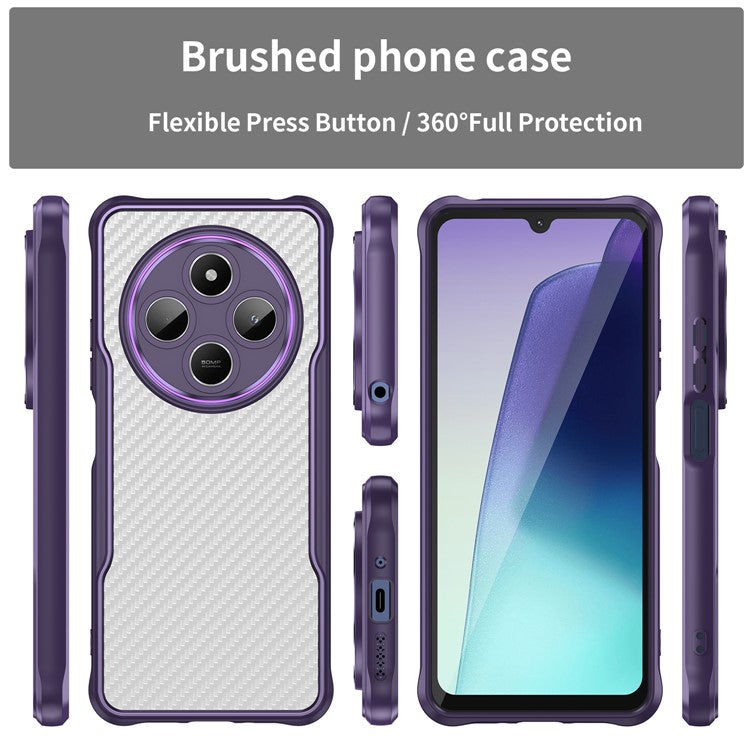 For Xiaomi Poco C75 4G / Redmi 14R 5G / 14C 4G Case Carbon Fiber Scratch-Resistant TPU+PC Phone Cover - Purple