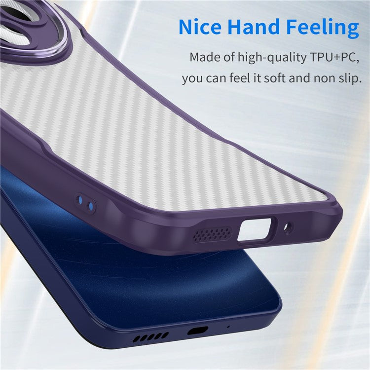 For Xiaomi Poco C75 4G / Redmi 14R 5G / 14C 4G Case Carbon Fiber Scratch-Resistant TPU+PC Phone Cover - Purple