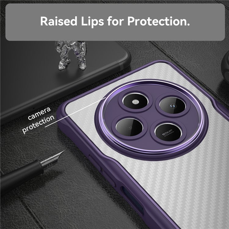 For Xiaomi Poco C75 4G / Redmi 14R 5G / 14C 4G Case Carbon Fiber Scratch-Resistant TPU+PC Phone Cover - Purple