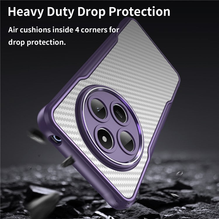 For Xiaomi Poco C75 4G / Redmi 14R 5G / 14C 4G Case Carbon Fiber Scratch-Resistant TPU+PC Phone Cover - Purple