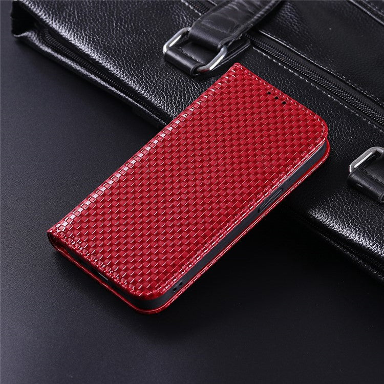 Grid Texture Phone Case for Asus ROG Phone II ZS660KL, PU Leather Magnetic Auto-absorbed Wallet Stand Full Protection Cover - Wine Red