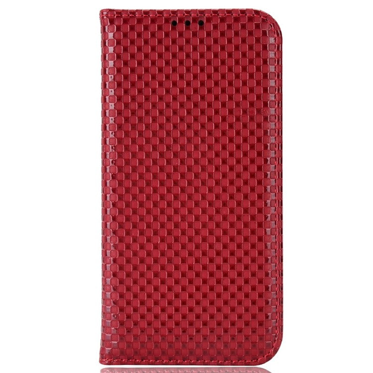 Grid Texture Phone Case for Asus ROG Phone II ZS660KL, PU Leather Magnetic Auto-absorbed Wallet Stand Full Protection Cover - Wine Red