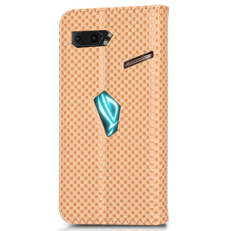 Grid Texture Phone Case for Asus ROG Phone II ZS660KL, PU Leather Magnetic Auto-absorbed Wallet Stand Full Protection Cover - Beige