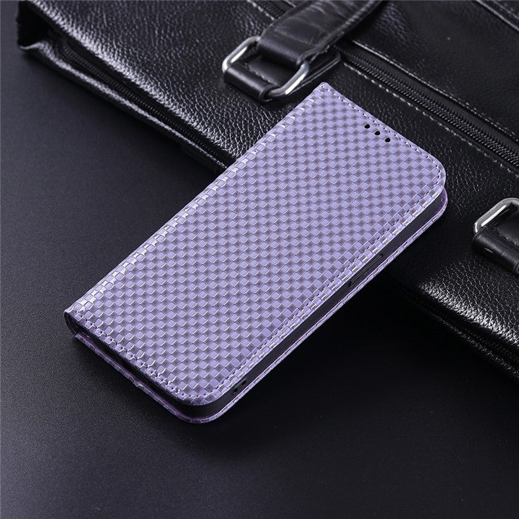 Grid Texture Phone Case for Asus ROG Phone II ZS660KL, PU Leather Magnetic Auto-absorbed Wallet Stand Full Protection Cover - Light Purple