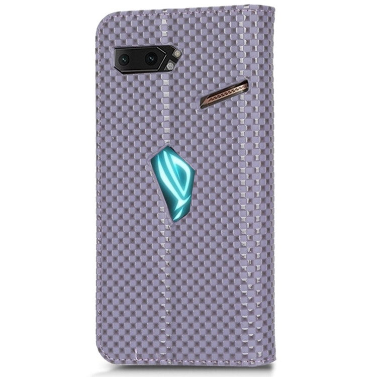Grid Texture Phone Case for Asus ROG Phone II ZS660KL, PU Leather Magnetic Auto-absorbed Wallet Stand Full Protection Cover - Light Purple