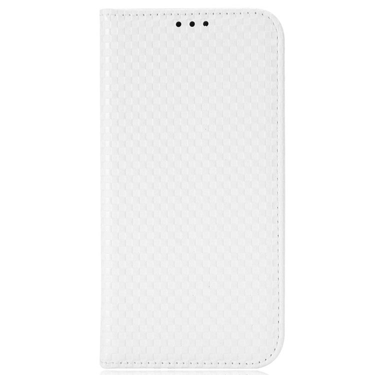 Grid Texture Phone Case for Asus ROG Phone II ZS660KL, PU Leather Magnetic Auto-absorbed Wallet Stand Full Protection Cover - White
