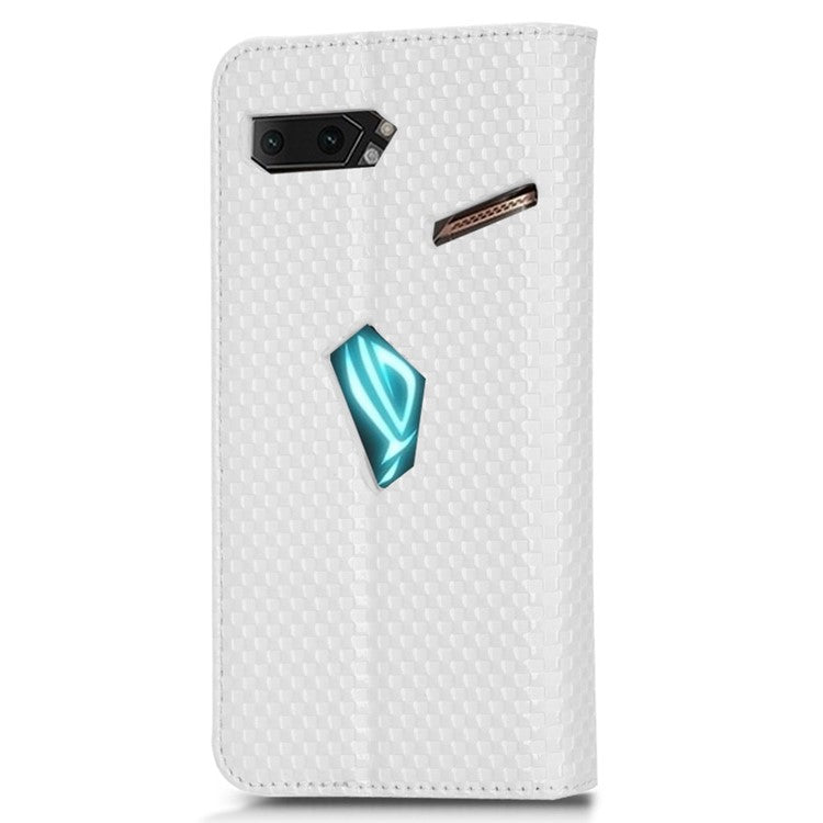 Grid Texture Phone Case for Asus ROG Phone II ZS660KL, PU Leather Magnetic Auto-absorbed Wallet Stand Full Protection Cover - White