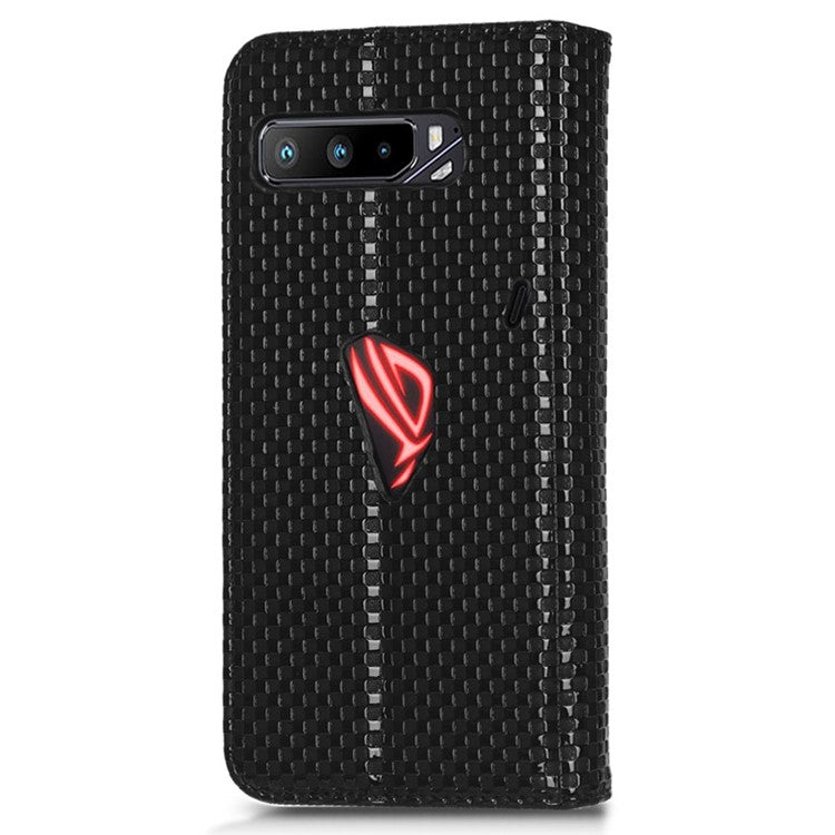 For Asus ROG Phone 3 Strix / ROG Phone 3 ZS661KS Grid Texture PU Leather Magnetic Auto-absorbed Phone Case with Wallet Stand - Black
