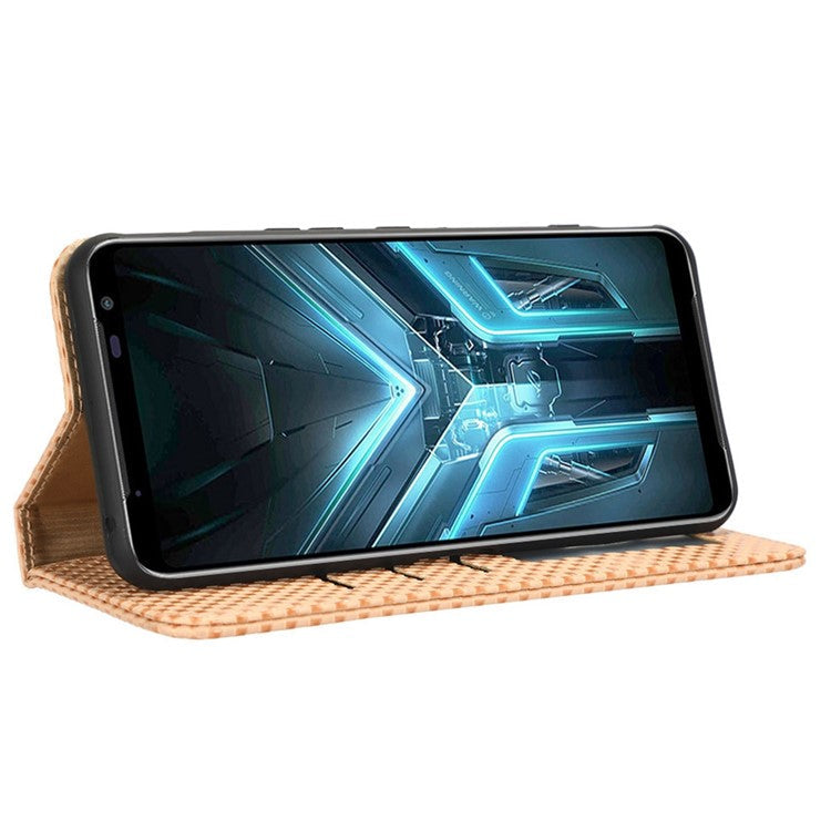 For Asus ROG Phone 3 Strix / ROG Phone 3 ZS661KS Grid Texture PU Leather Magnetic Auto-absorbed Phone Case with Wallet Stand - Beige