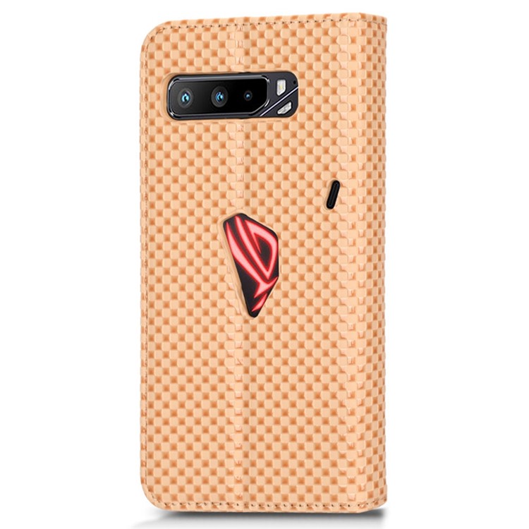 For Asus ROG Phone 3 Strix / ROG Phone 3 ZS661KS Grid Texture PU Leather Magnetic Auto-absorbed Phone Case with Wallet Stand - Beige