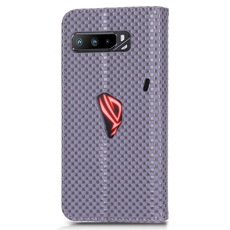 For Asus ROG Phone 3 Strix / ROG Phone 3 ZS661KS Grid Texture PU Leather Magnetic Auto-absorbed Phone Case with Wallet Stand - Light Purple