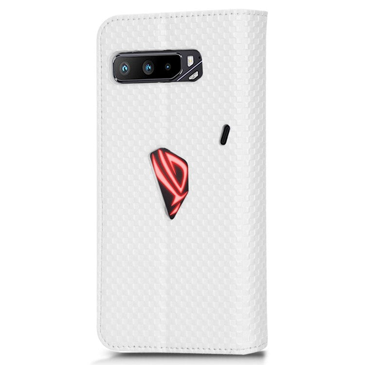 For Asus ROG Phone 3 Strix / ROG Phone 3 ZS661KS Grid Texture PU Leather Magnetic Auto-absorbed Phone Case with Wallet Stand - White
