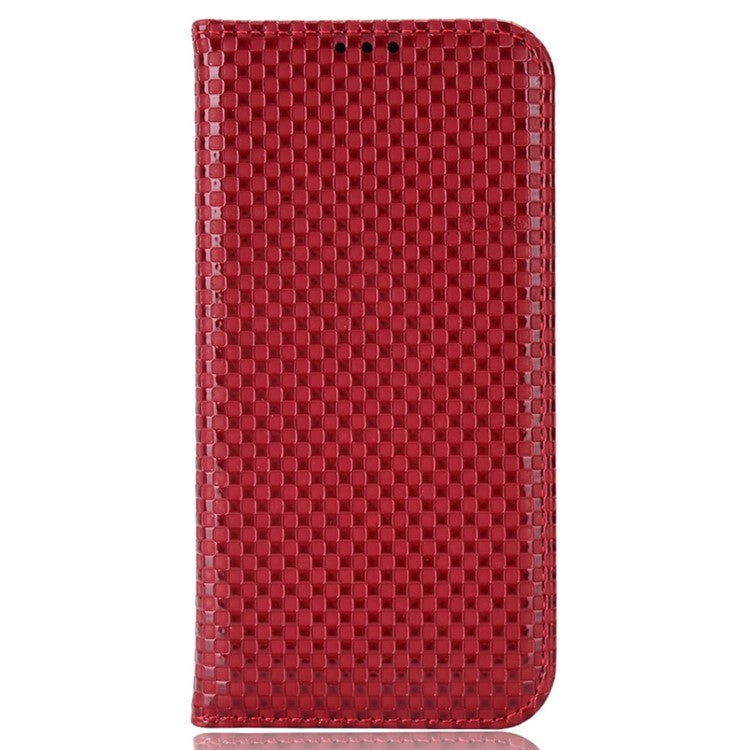 For Asus ROG Phone 3 Strix / ROG Phone 3 ZS661KS Grid Texture PU Leather Magnetic Auto-absorbed Phone Case with Wallet Stand - Wine Red