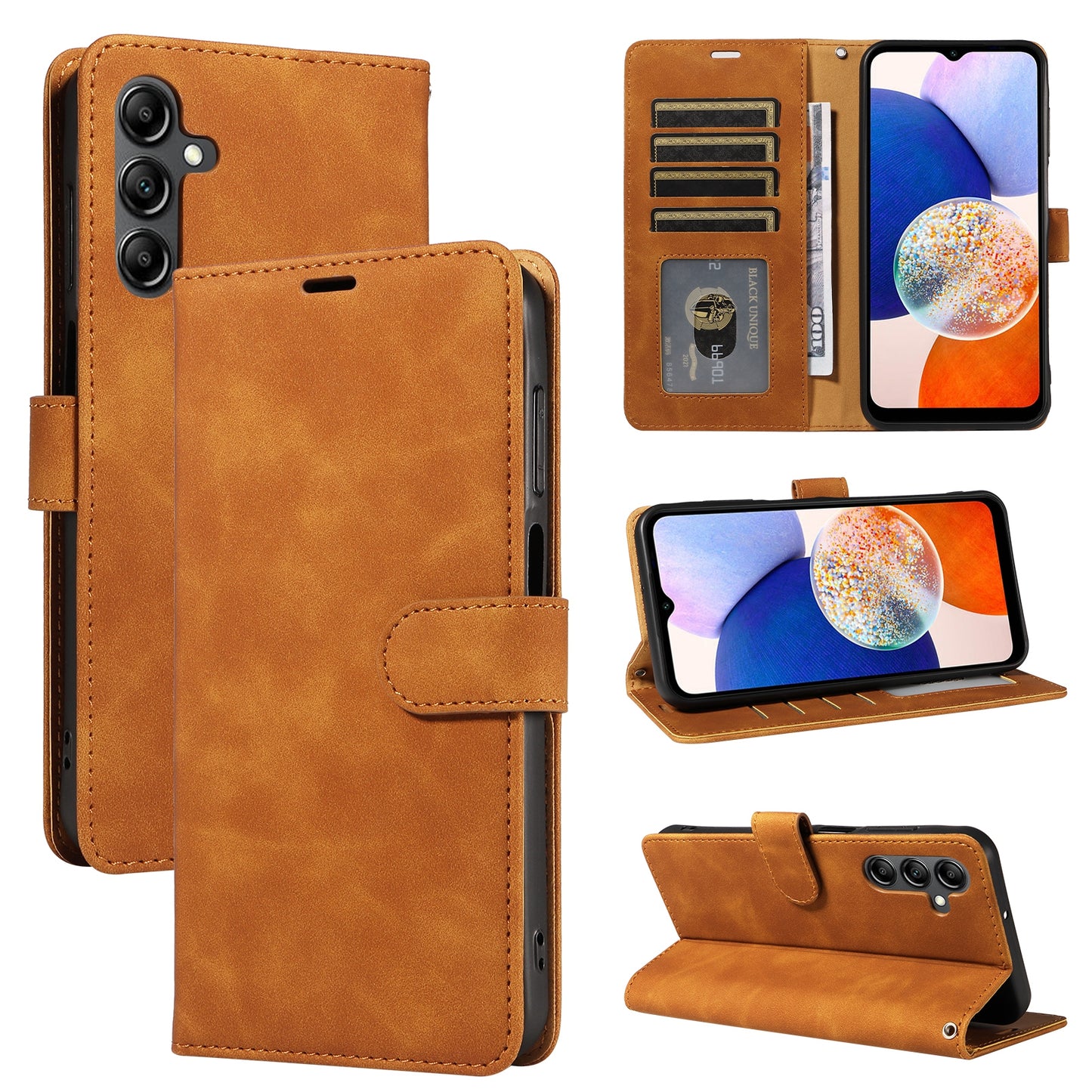 For Samsung Galaxy A16 5G / 4G Case with Thickened Strap RFID Blocking Wallet Stand Leather Flip Phone Cover - Brown