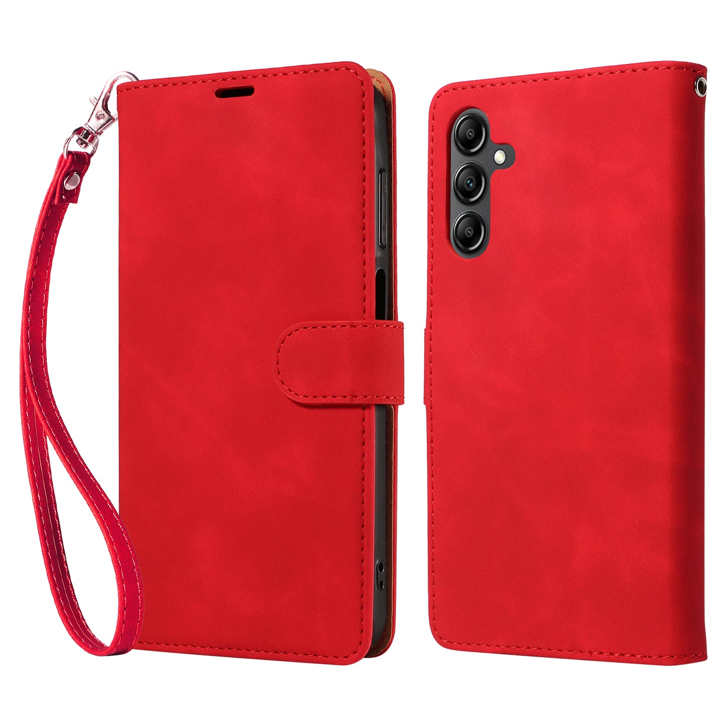 For Samsung Galaxy A16 5G / 4G Case with Thickened Strap RFID Blocking Wallet Stand Leather Flip Phone Cover - Red