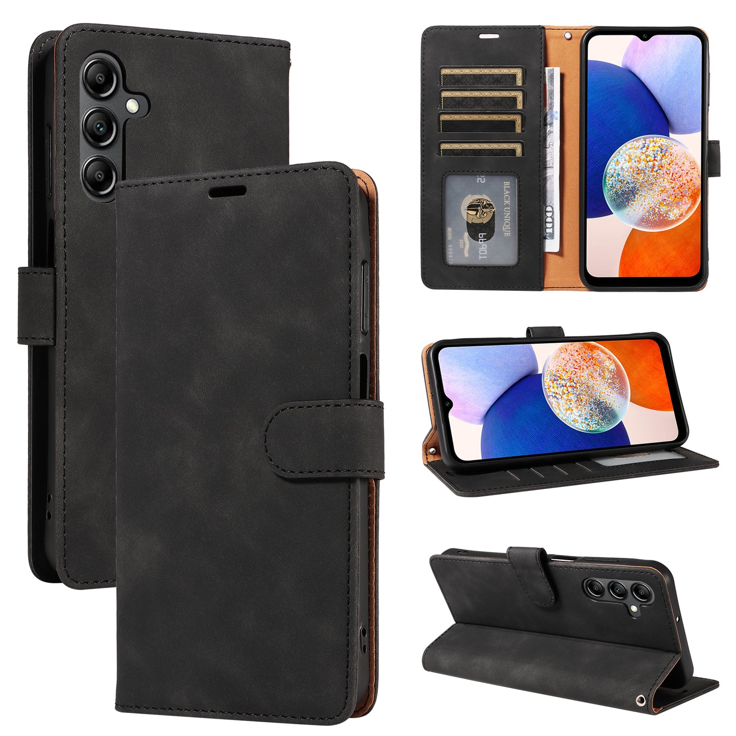For Samsung Galaxy A16 5G / 4G Case with Thickened Strap RFID Blocking Wallet Stand Leather Flip Phone Cover - Black