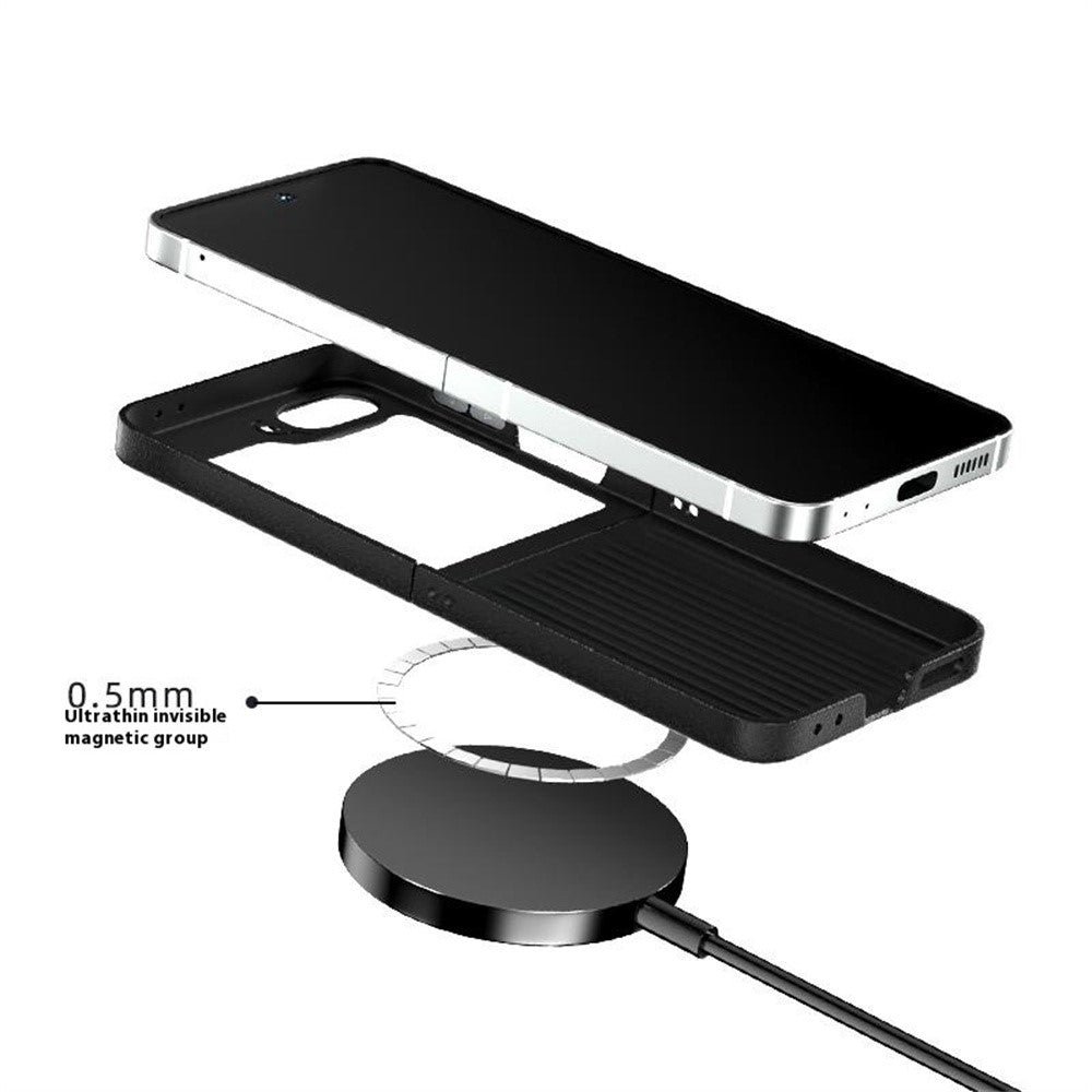 ABEEL For Samsung Galaxy Z Flip7 FE 5G / Z Flip6 5G Case PC + Aluminum Alloy + PU Leather Phone Cover Compatible with MagSafe - Texture 1