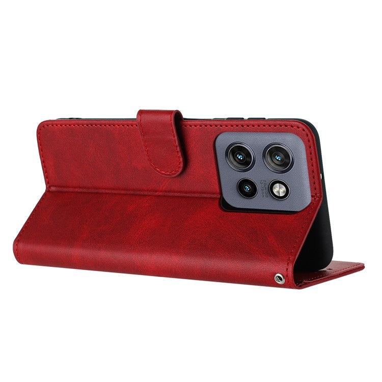 For Motorola Edge 50 Neo 5G / Moto S50 5G / Thinkphone 25 5G Case Flip Stand PU Leather Wallet Phone Cover Calf Texture - Red