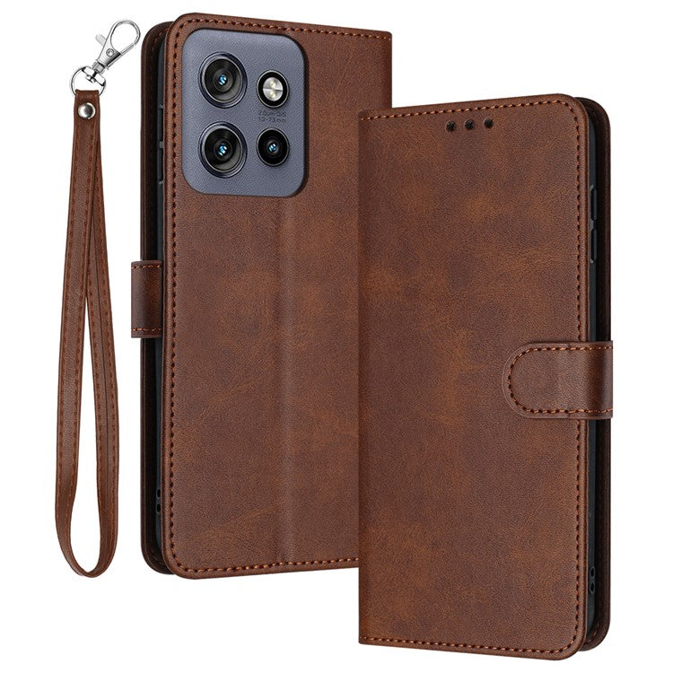 For Motorola Edge 50 Neo 5G / Moto S50 5G / Thinkphone 25 5G Case Flip Stand PU Leather Wallet Phone Cover Calf Texture - Brown