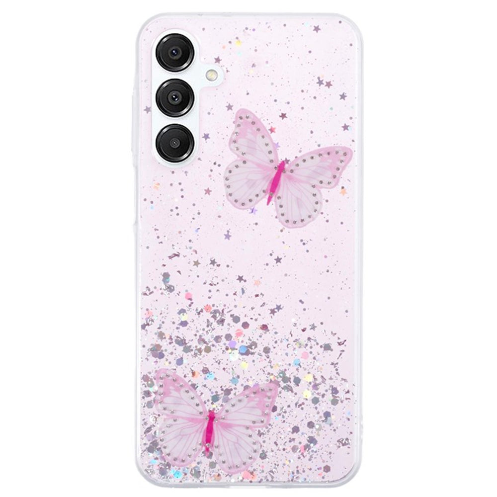 WANLONFENG AW Series for Samsung Galaxy A16 4G / 5G Case with Screen Film TPU Phone Cover PVC Butterfly Epoxy - Pink