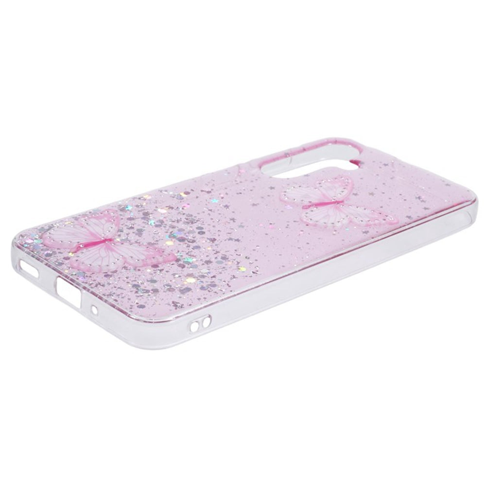 WANLONFENG AW Series for Samsung Galaxy A16 4G / 5G Case with Screen Film TPU Phone Cover PVC Butterfly Epoxy - Pink
