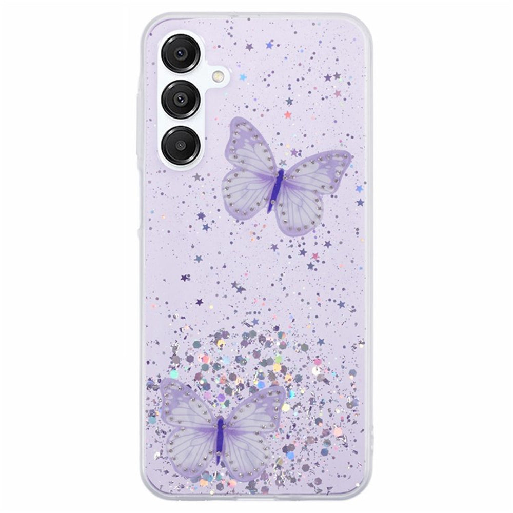 WANLONFENG AW Series for Samsung Galaxy A16 4G / 5G Case with Screen Film TPU Phone Cover PVC Butterfly Epoxy - Purple