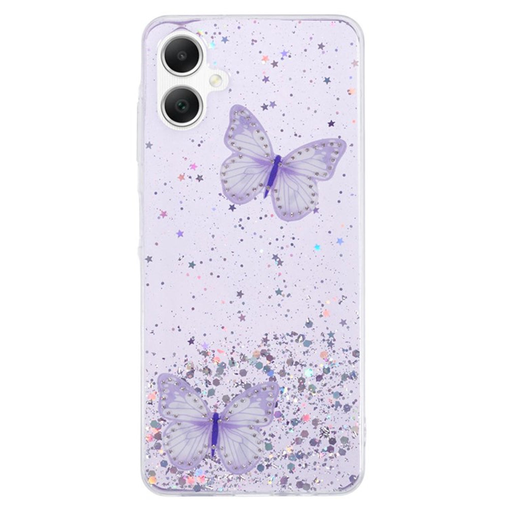 WANLONFENG AW Series for Samsung Galaxy A06 Case with Screen Film TPU Phone Cover PVC Butterfly Epoxy - Purple