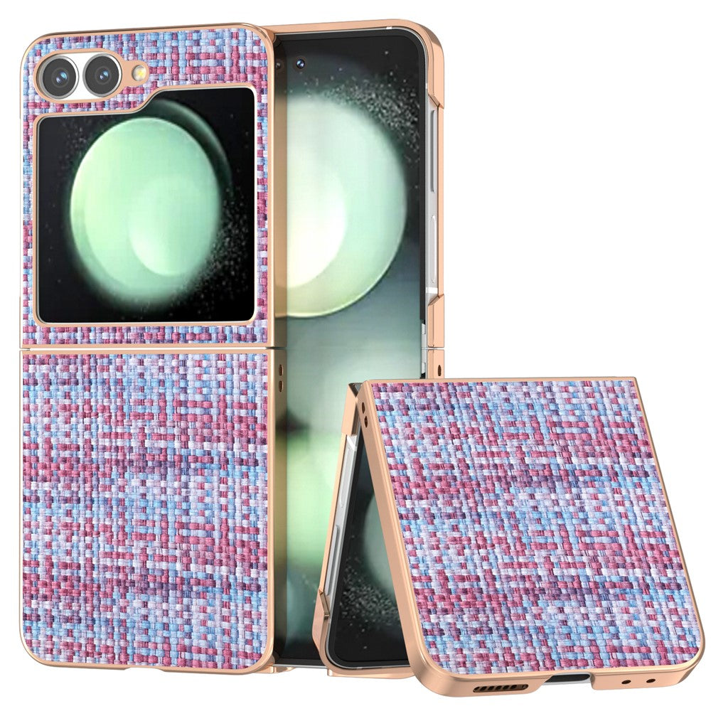 ABEEL For Samsung Galaxy Z Flip7 FE 5G / Z Flip6 5G Case Electroplating Edge Plaid Texture PU Leather+PC Phone Cover - Purple