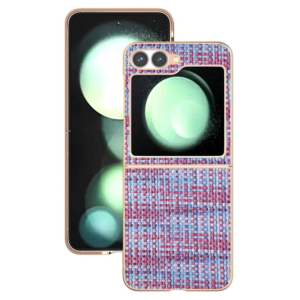 ABEEL For Samsung Galaxy Z Flip7 FE 5G / Z Flip6 5G Case Electroplating Edge Plaid Texture PU Leather+PC Phone Cover - Purple