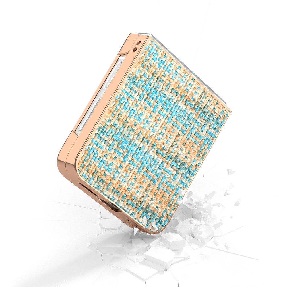 ABEEL For Samsung Galaxy Z Flip7 FE 5G / Z Flip6 5G Case Electroplating Edge Plaid Texture PU Leather+PC Phone Cover - Blue