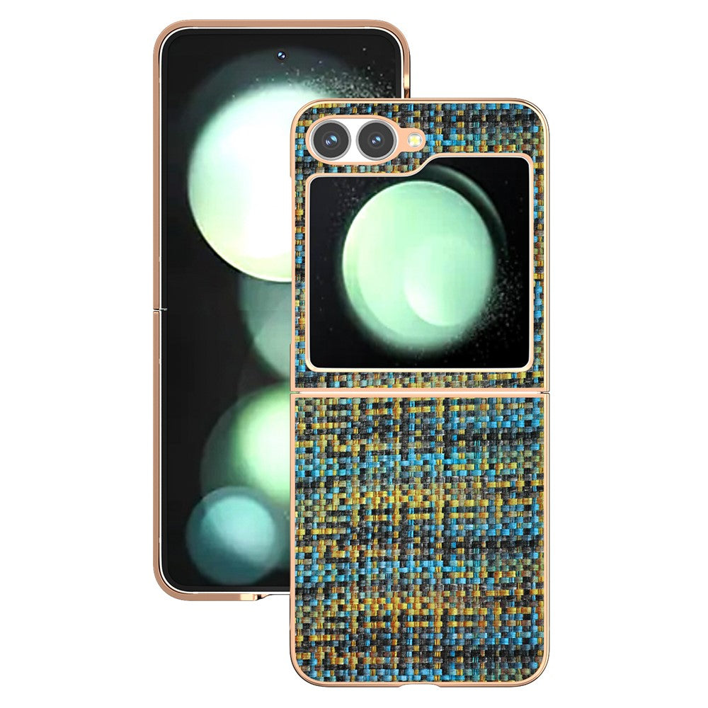 ABEEL For Samsung Galaxy Z Flip7 FE 5G / Z Flip6 5G Case Electroplating Edge Plaid Texture PU Leather+PC Phone Cover - Gold