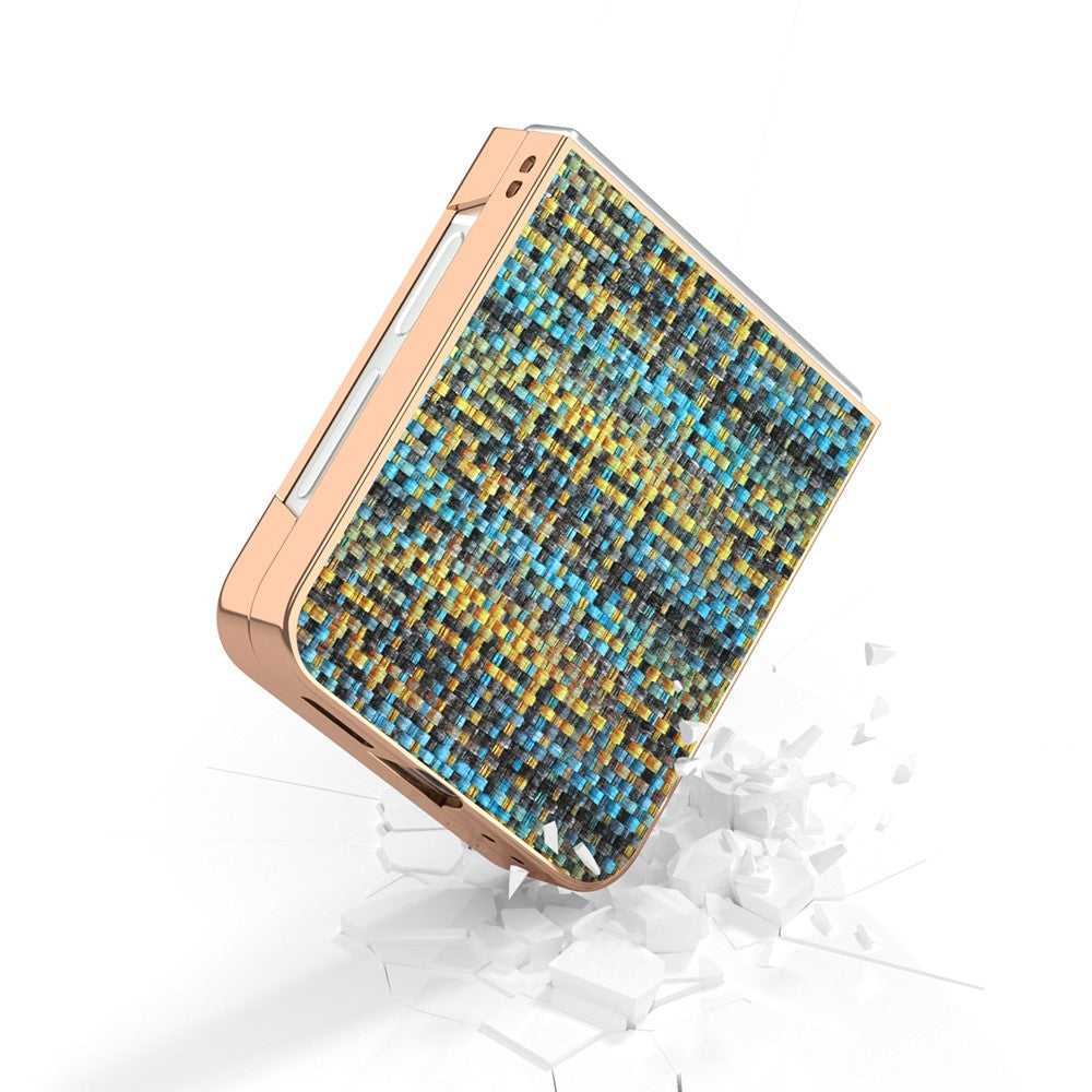 ABEEL For Samsung Galaxy Z Flip7 FE 5G / Z Flip6 5G Case Electroplating Edge Plaid Texture PU Leather+PC Phone Cover - Gold