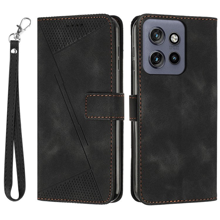 For Motorola Edge 50 Neo 5G / Moto S50 5G / Thinkphone 25 5G Case Handbag Imprinted Triangle Leather Phone Cover - Black